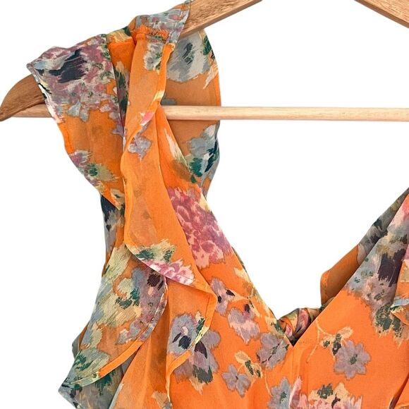 Lauren Conrad Womens Floral Boho Midi Dress Size S Ruffle Tiered Fairy Bloomcore - Picture 4 of 11